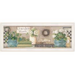 "Garden Bath" by Pam Britton; Ready to Hang Framed Print; White Frame