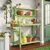 TOPMAX 65inch Garden Wood Workstation Backyard Potting Bench Table with Shelves; Side Hook and Foldable Side Table; Green