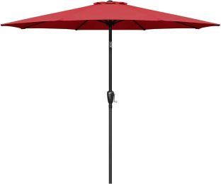 Simple Deluxe 9ft Outdoor Market Table Patio Umbrella with Button Tilt; Crank and 8 Sturdy Ribs for Garden; Red