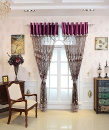 High-end Embossed Embroidered Window Screens For Living Room And Bedroom Italian Flannel Shading (Option: Red coffee gradient yarn-1meter punching processing)
